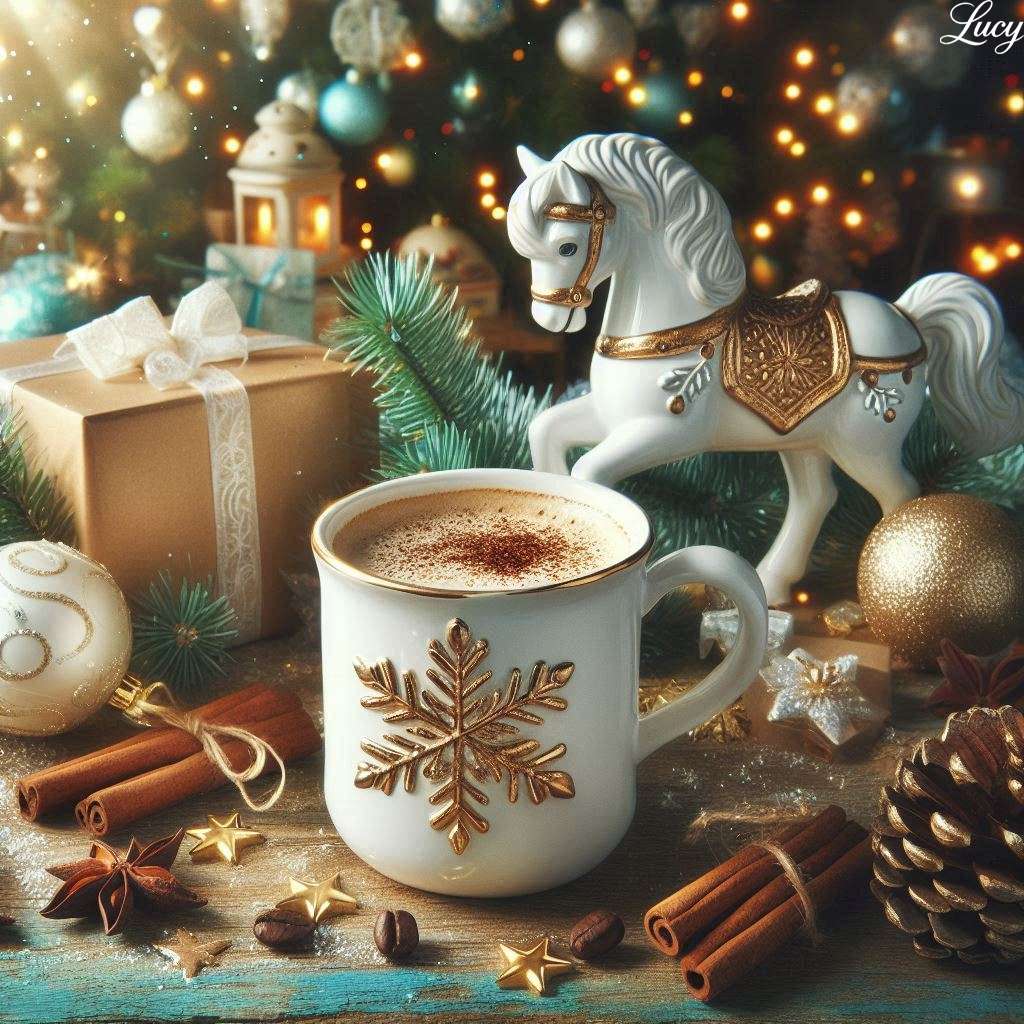 Kávéval töltött arany hópelyhes bögre online puzzle