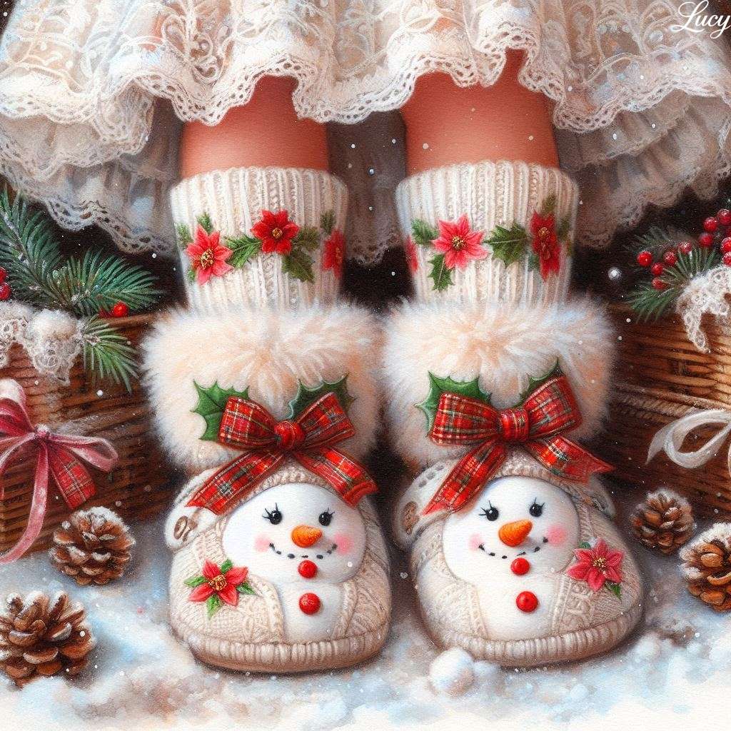 Meias de malha com bonecos de neve quebra-cabeças online