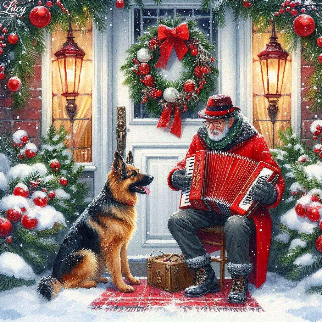 Un bărbat cântă la acordeon roșu jigsaw puzzle online