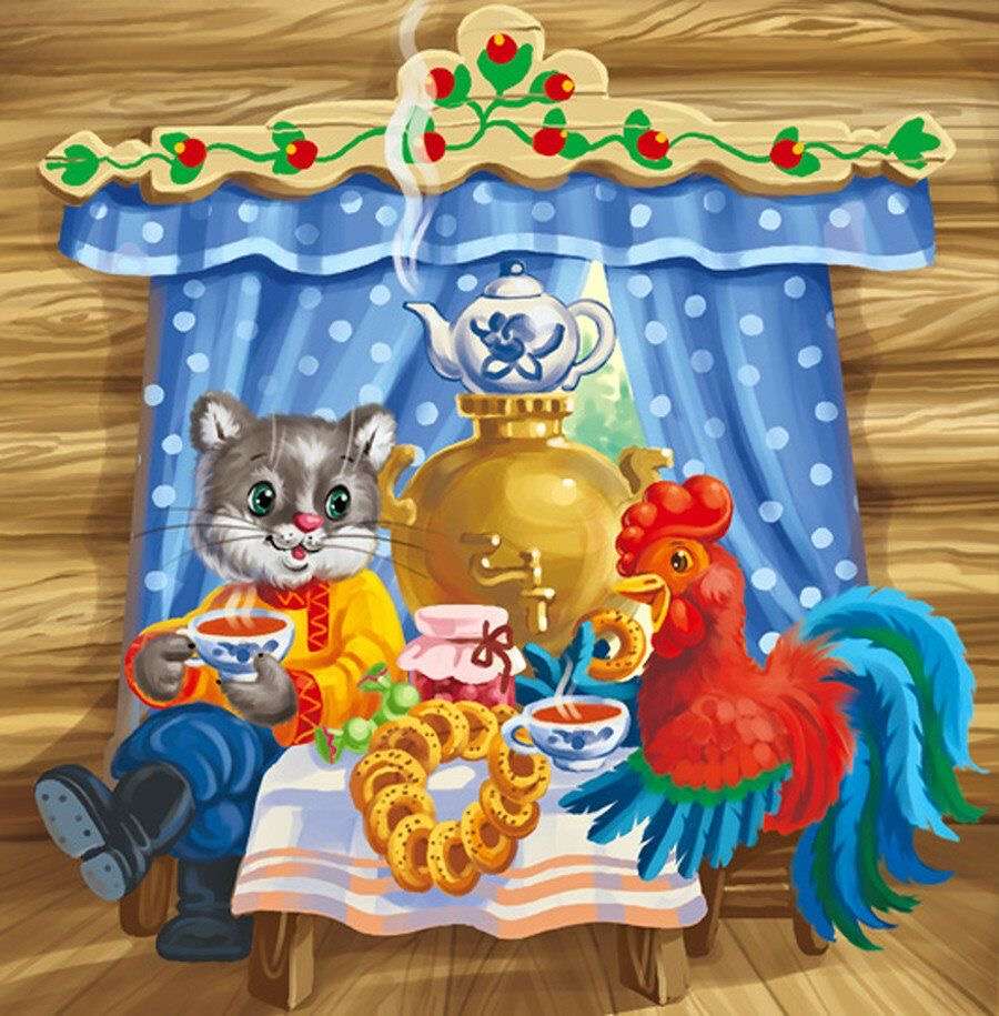 Μια γάτα και ένας κόκορας online παζλ