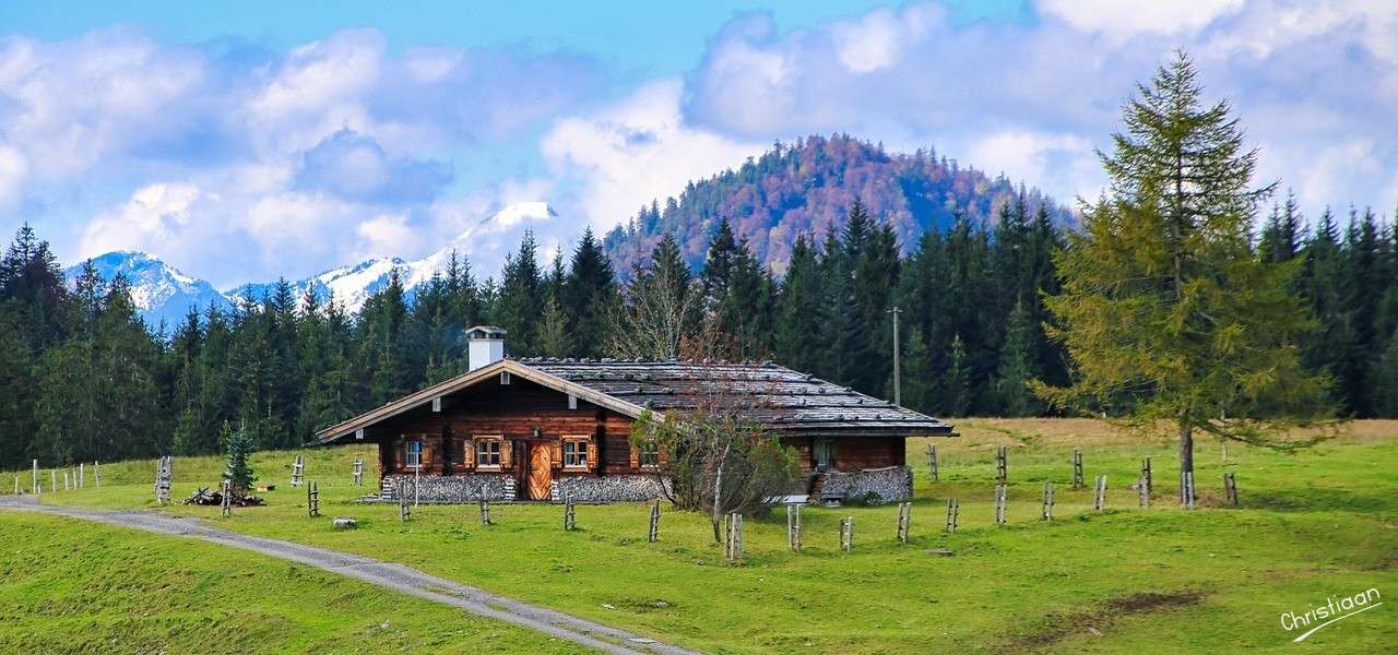 Chata, hory, venkovský dům. skládačky online