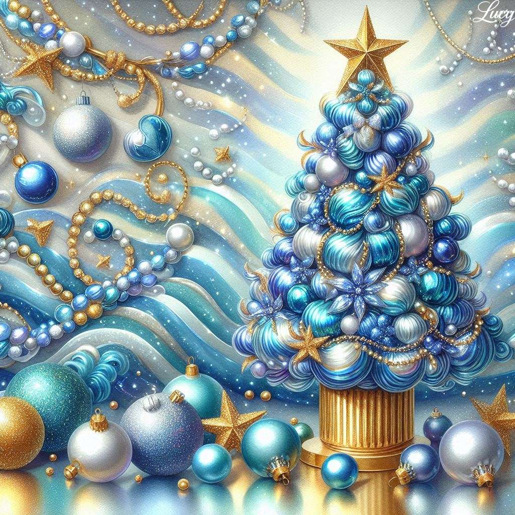 Vánoční stromek z třpytivého modrého pozlátka online puzzle