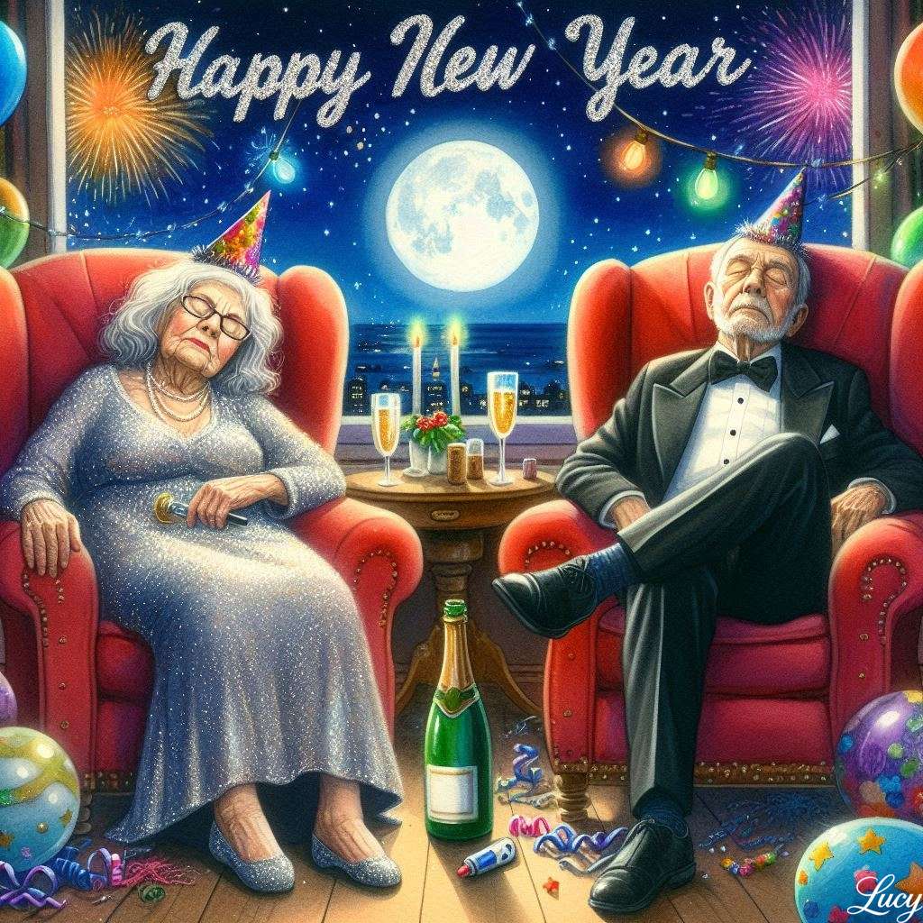 Pareja de ancianos durmiendo en sillones rojos rompecabezas en línea