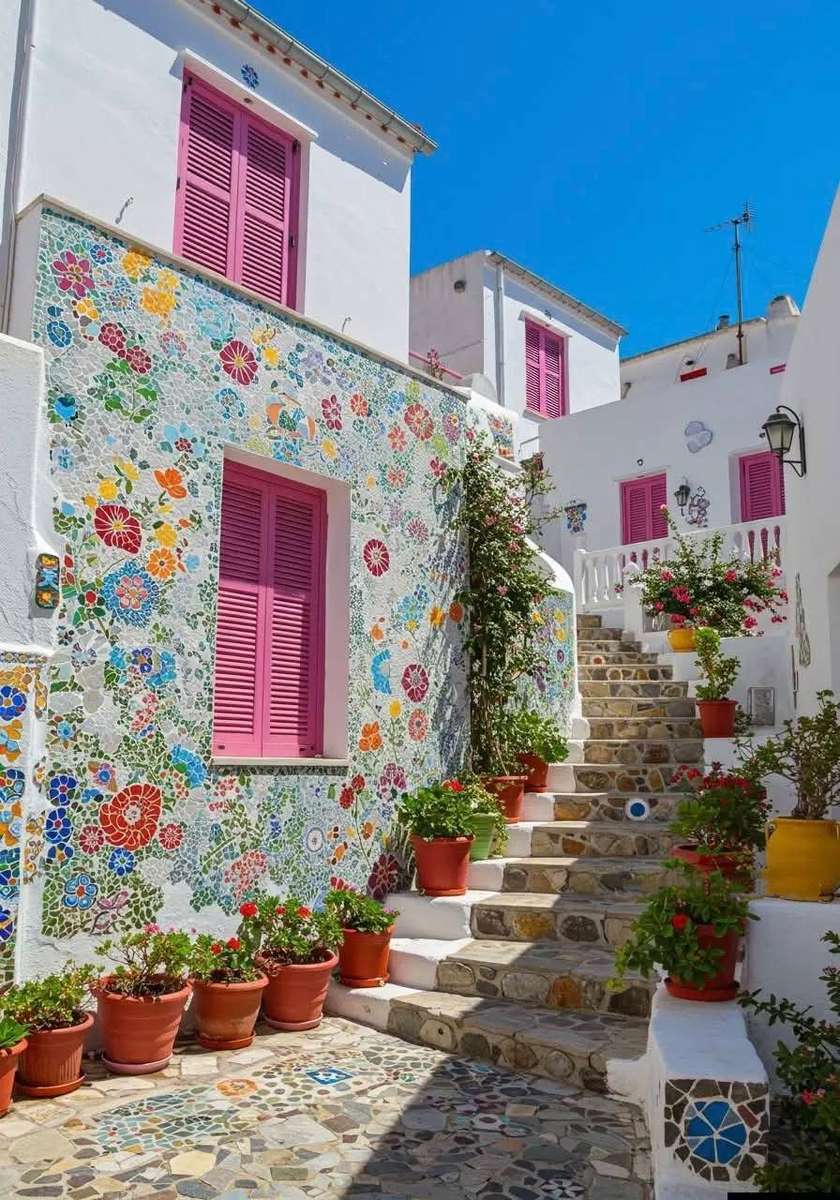 Barevné a malebné domy online puzzle