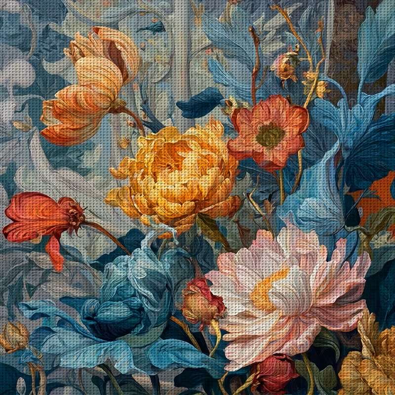 květiny na modrém pozadí skládačky online