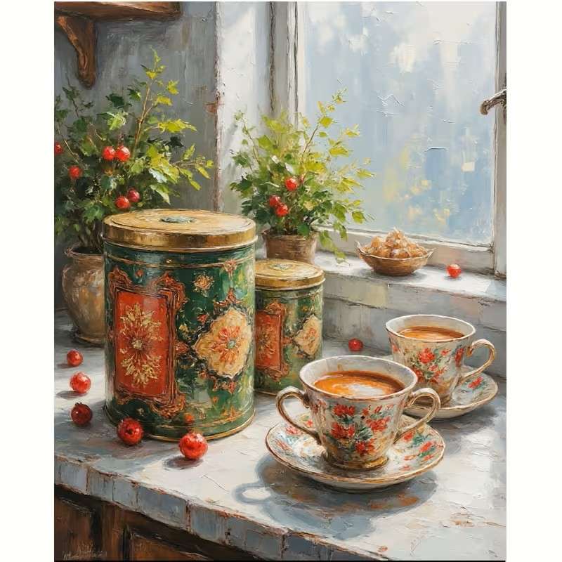 porcelán csészék és kávésdobozok online puzzle