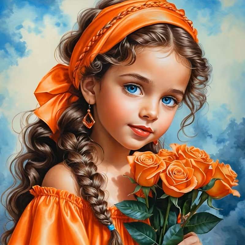 retrato de uma menina com flores puzzle online