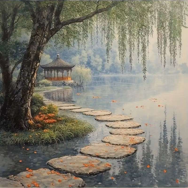 Wasserweg zur Pagode Puzzlespiel online