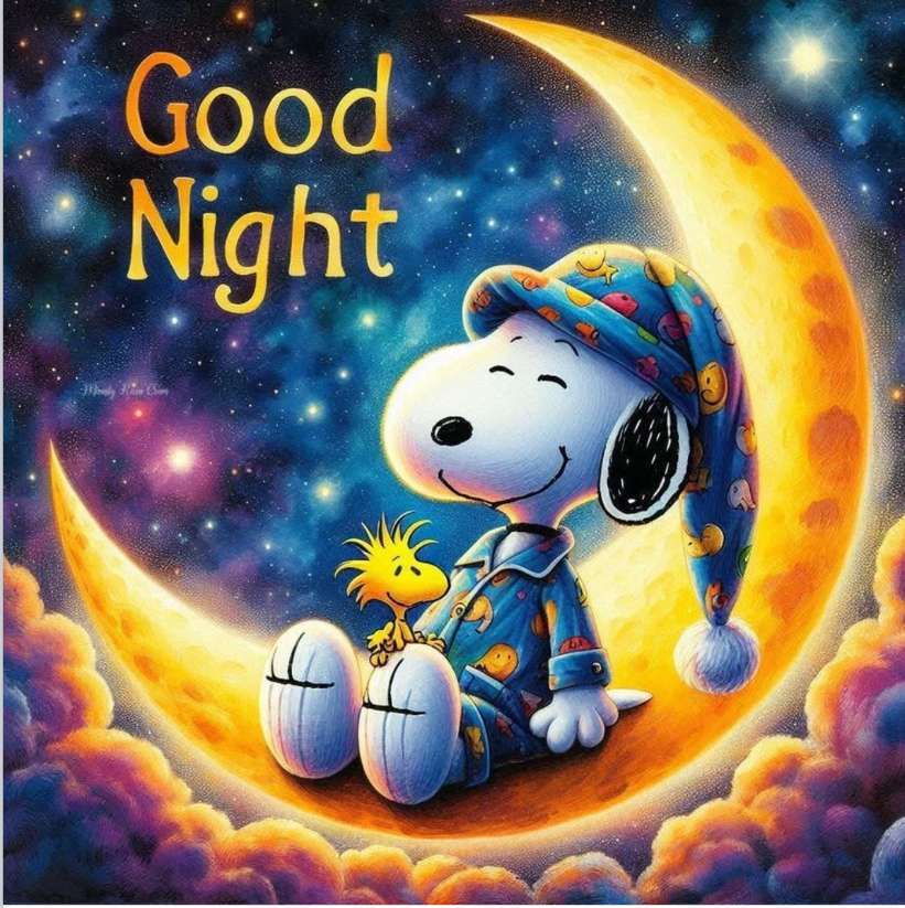 Снупи и Вудсток желают спокойной ночи. онлайн-пазл