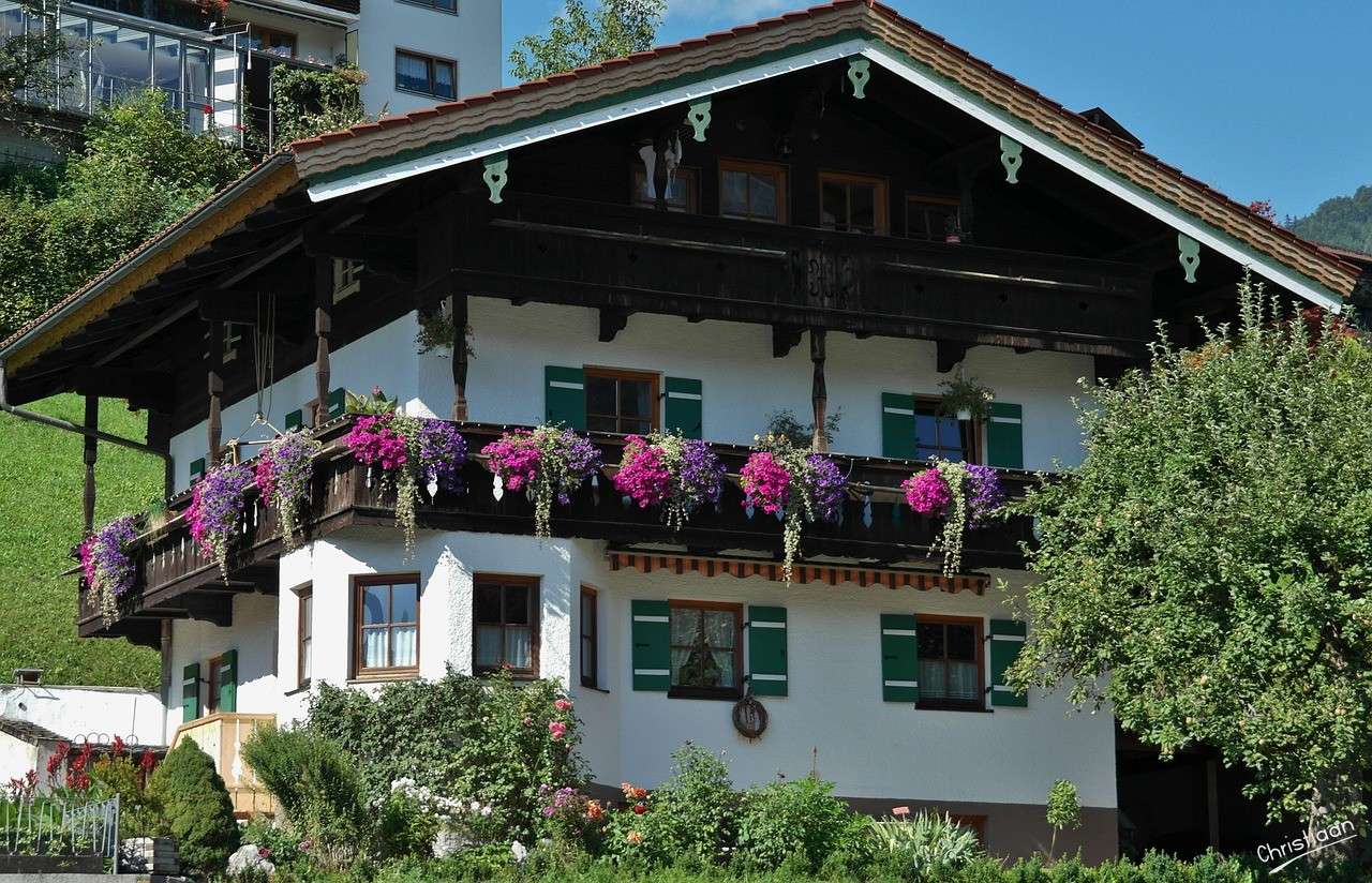 Загородный дом, Красивые цветы. онлайн-пазл