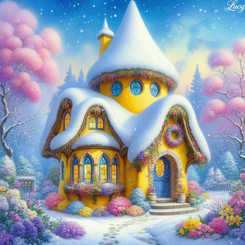 Žlutá chata se zaoblenými stěnami skládačky online