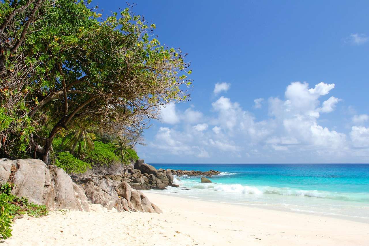 Seychellen, Strand, Traumstrand. Puzzlespiel online