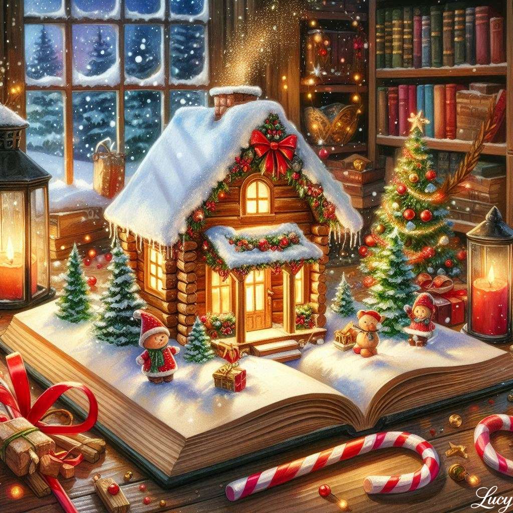 Миниатюрна заснежена дървена колиба онлайн пъзел