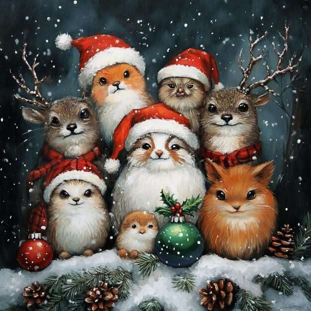 Милые рождественские животные онлайн-пазл
