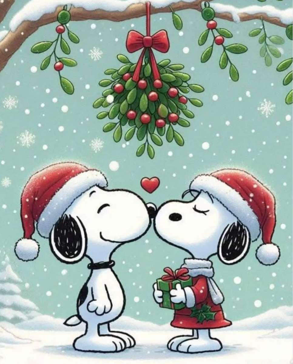 Ο Σνούπι και η αγαπημένη του κάτω από το γκι. παζλ online