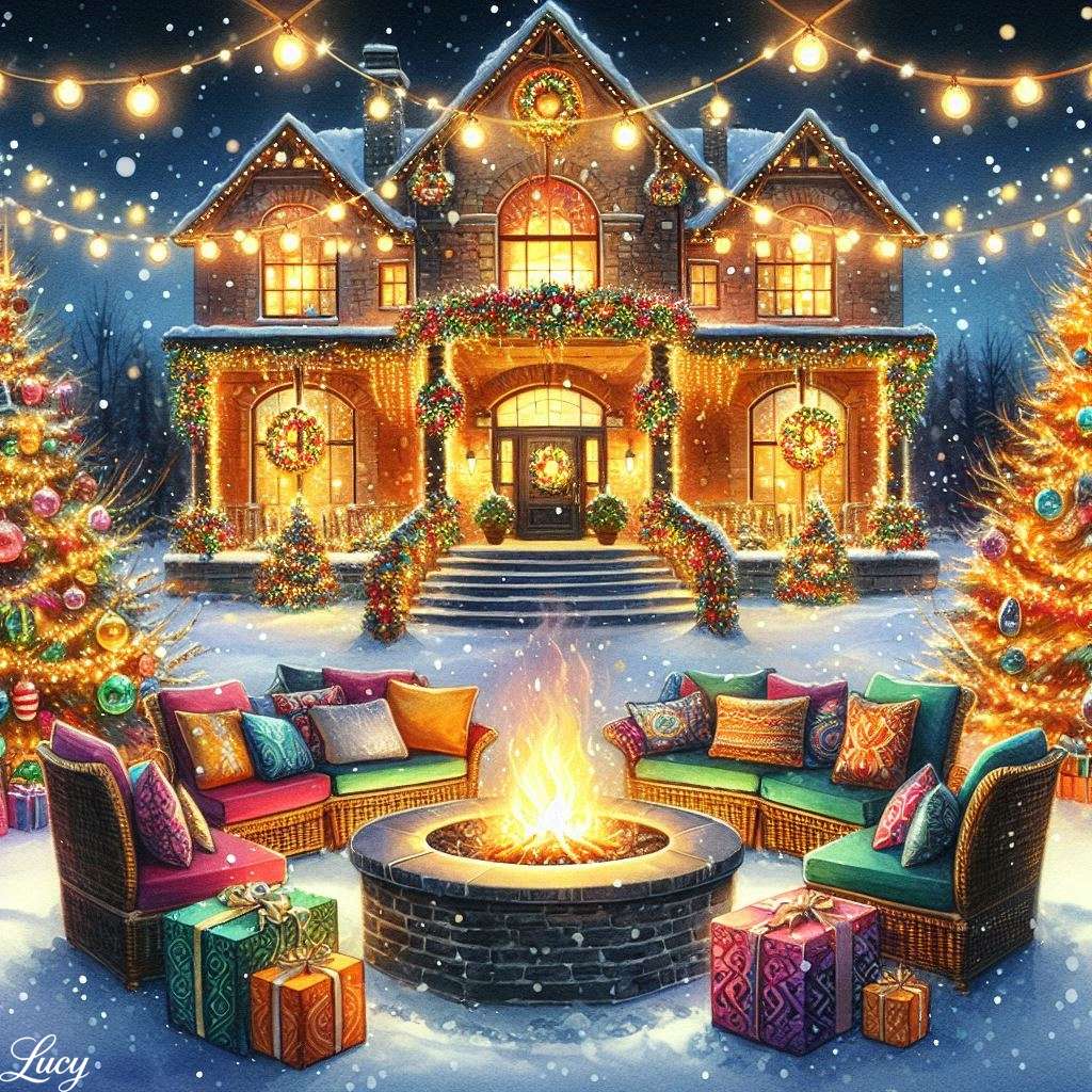 Serata invernale davanti a una grande casa puzzle online