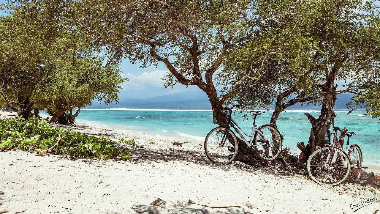 Bicicletă, plajă, ocean, Bali. puzzle online