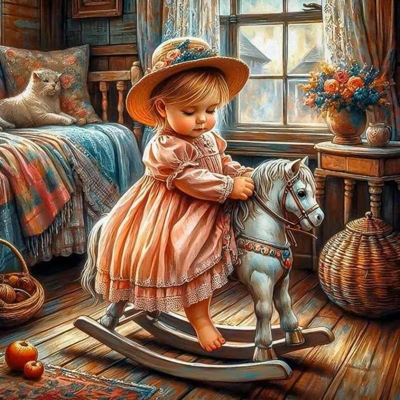 dziewczynka na koniku bujanym puzzle online