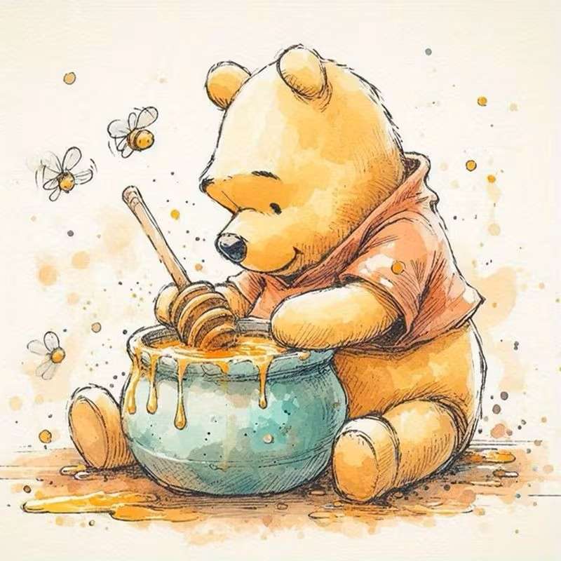 Pooh Bear cu o oală cu mierea lui preferată jigsaw puzzle online