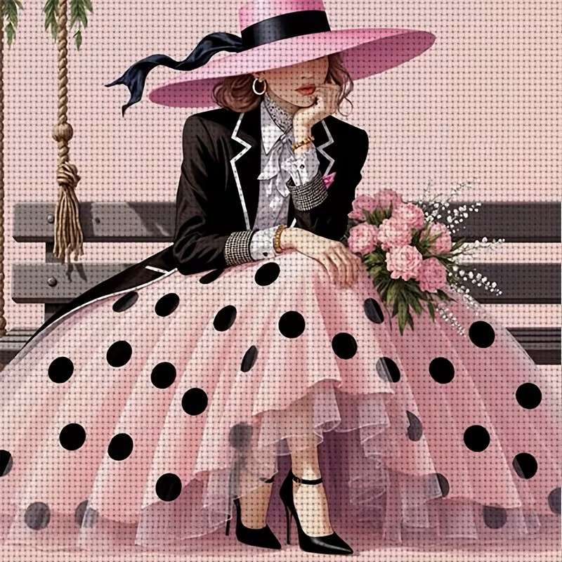 kobieta w różowym kapeluszu puzzle online