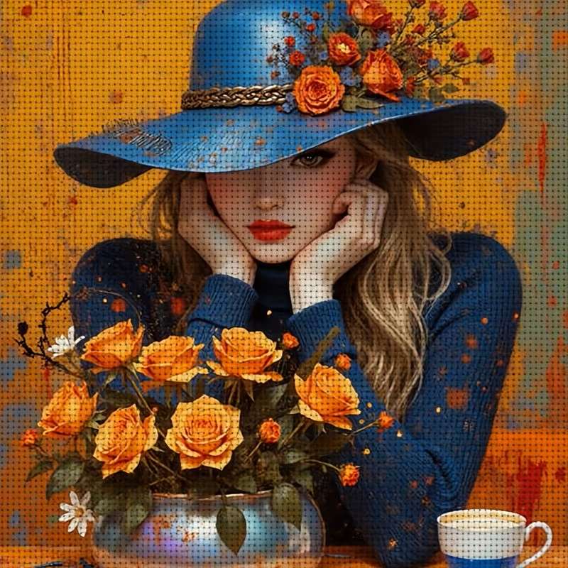 Frau mit marineblauem Hut Puzzlespiel online