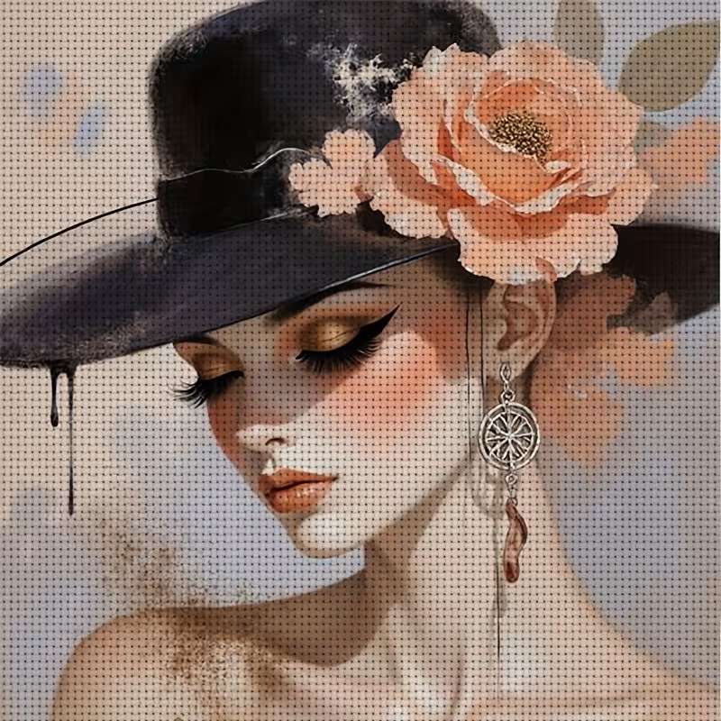 Frau mit schwarzem Hut und Rose Puzzlespiel online