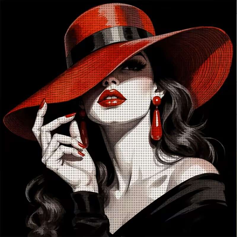 Eine Frau in einem roten Hut Puzzlespiel online