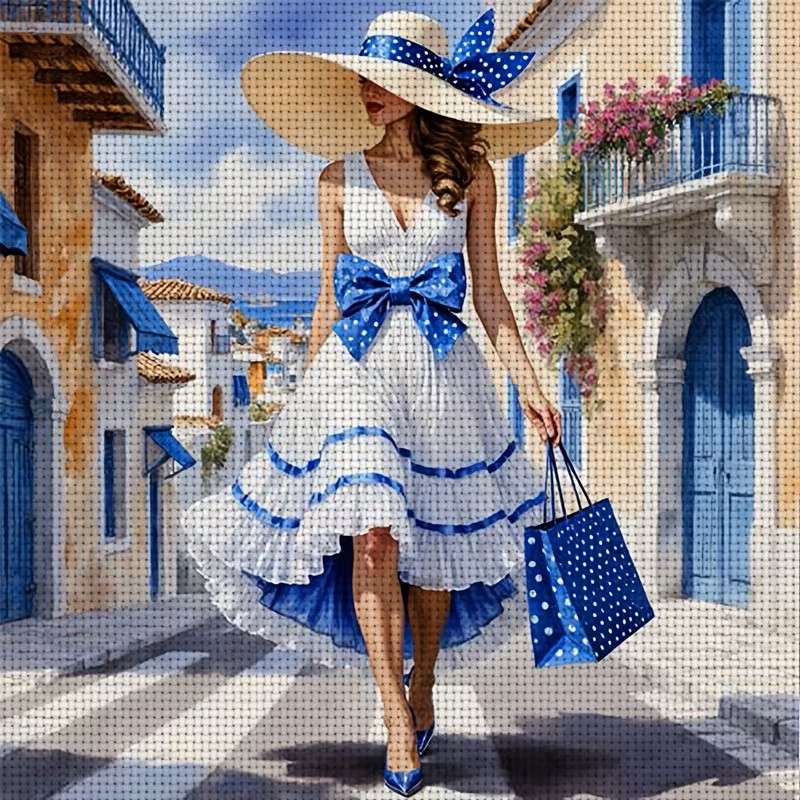 Frau mit Hut und blauem Band Puzzlespiel online