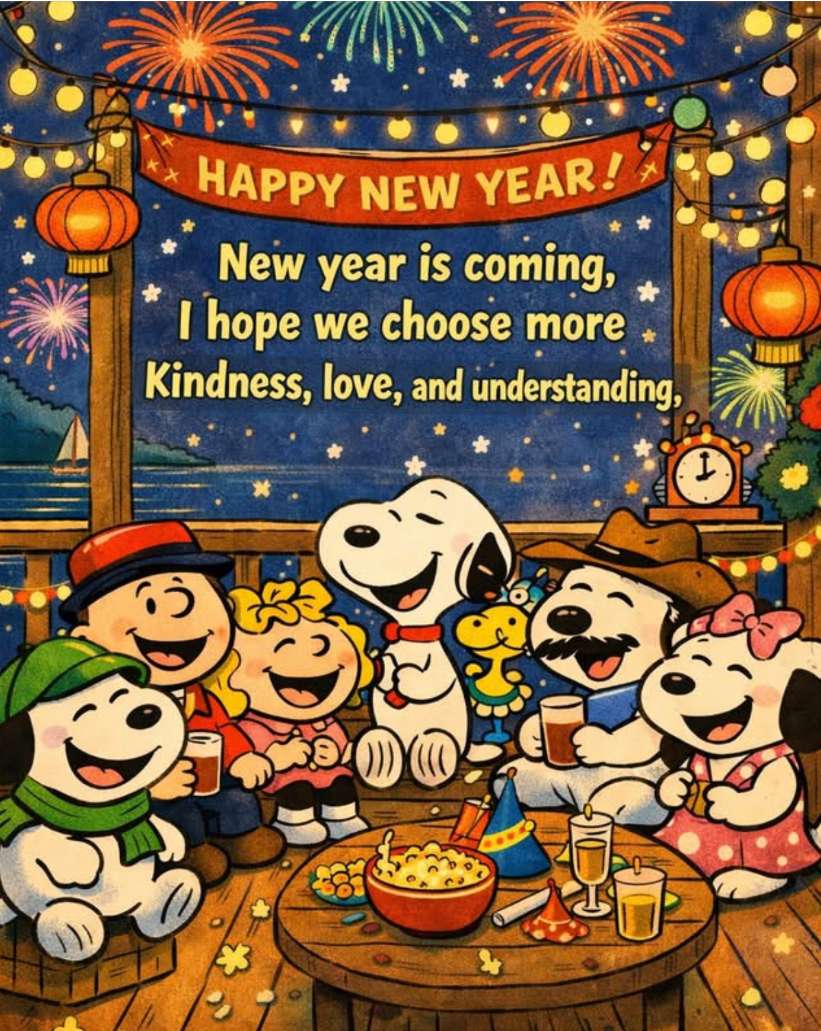Snoopy and the gang celebrate the new year. online puzzle