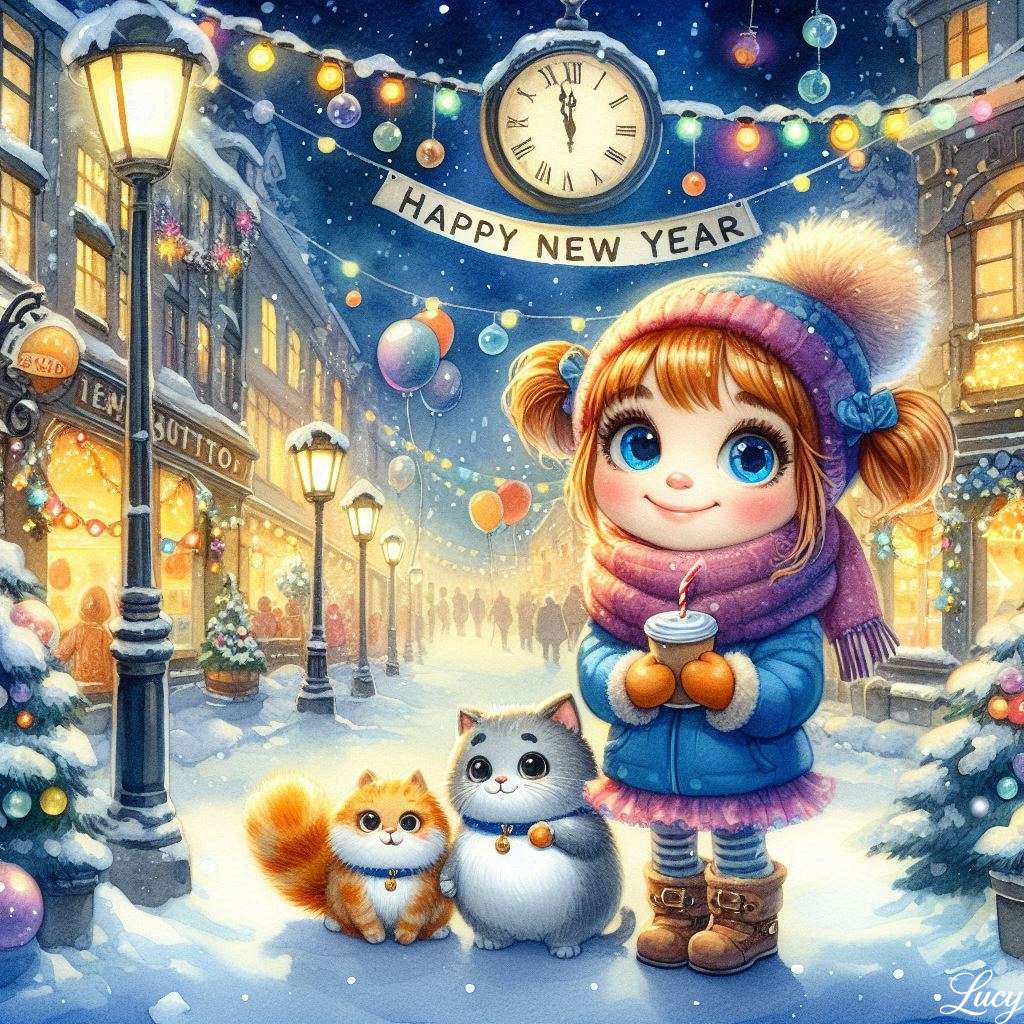 Wesoła dziewczyna w warkoczach i niebieskim płaszczu zimowym puzzle online