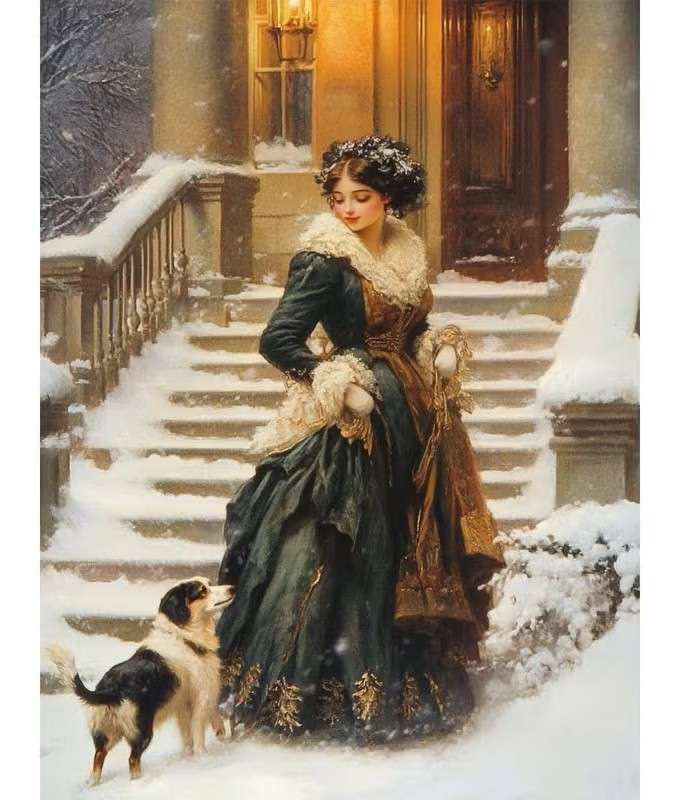 elegante dame met een hond legpuzzel online