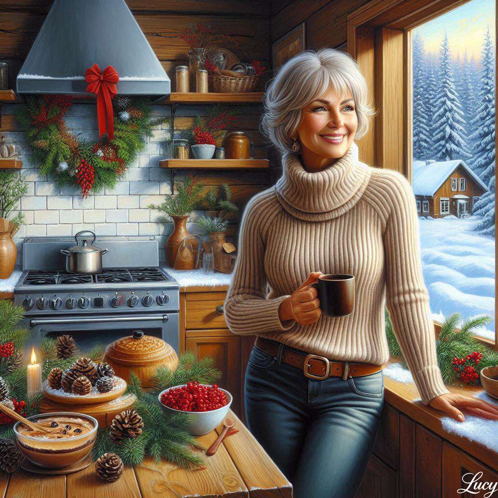 お祝いの緑、松ぼっくり、赤い果実 ジグソーパズルオンライン