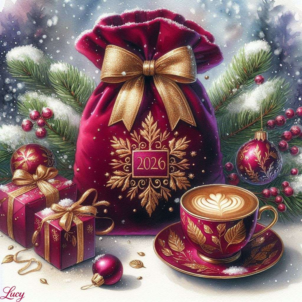 Geantă cadou din catifea burgundy adâncă puzzle online