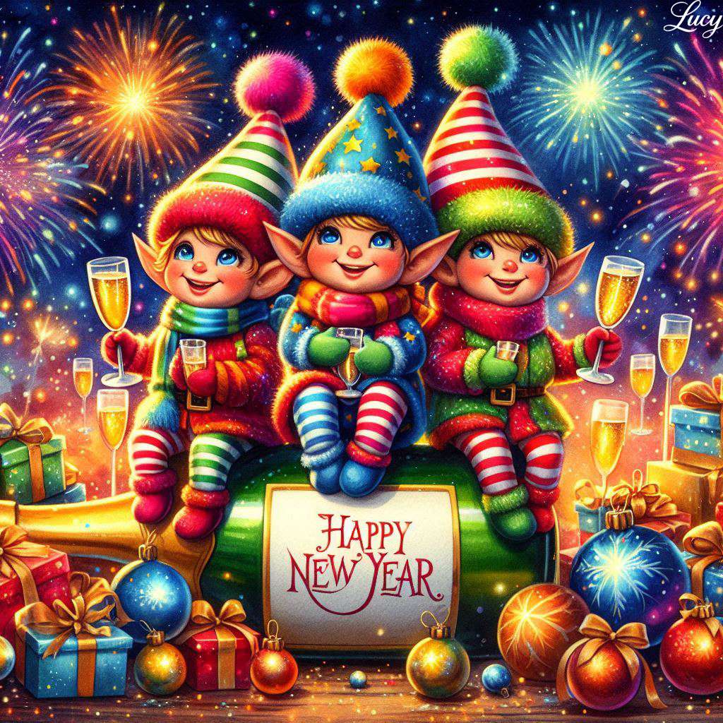 Trei elfi veseli jigsaw puzzle online