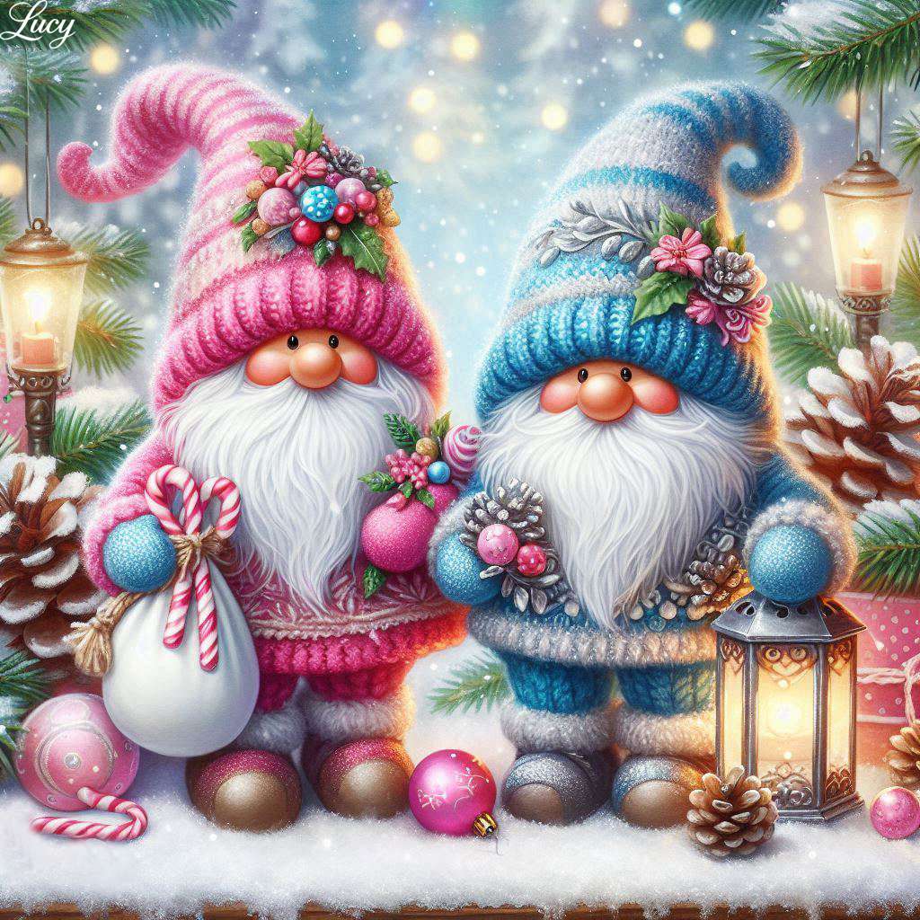 Twee feestelijke kabouterbeeldjes legpuzzel online