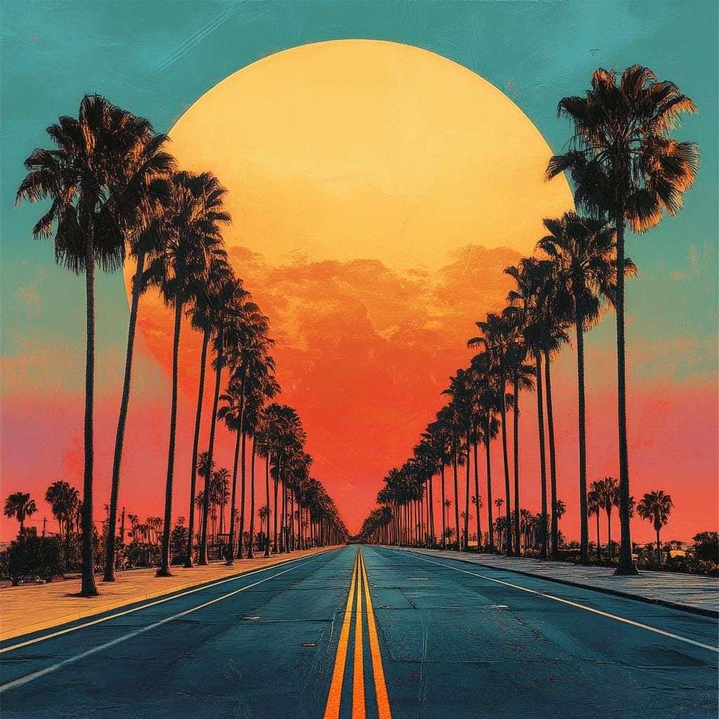 Luna, strada, palme puzzle online