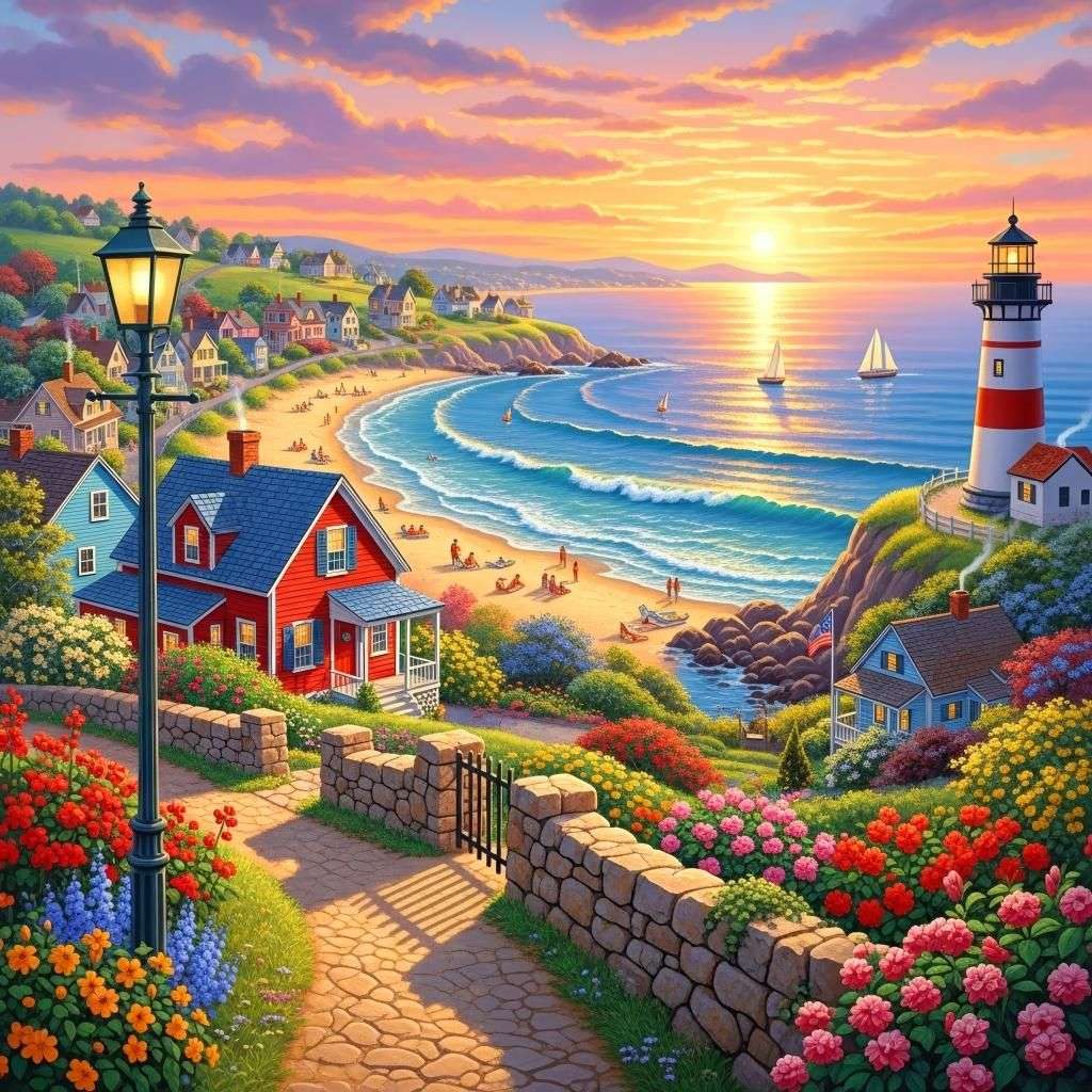 Villaggio sul mare al tramonto puzzle online
