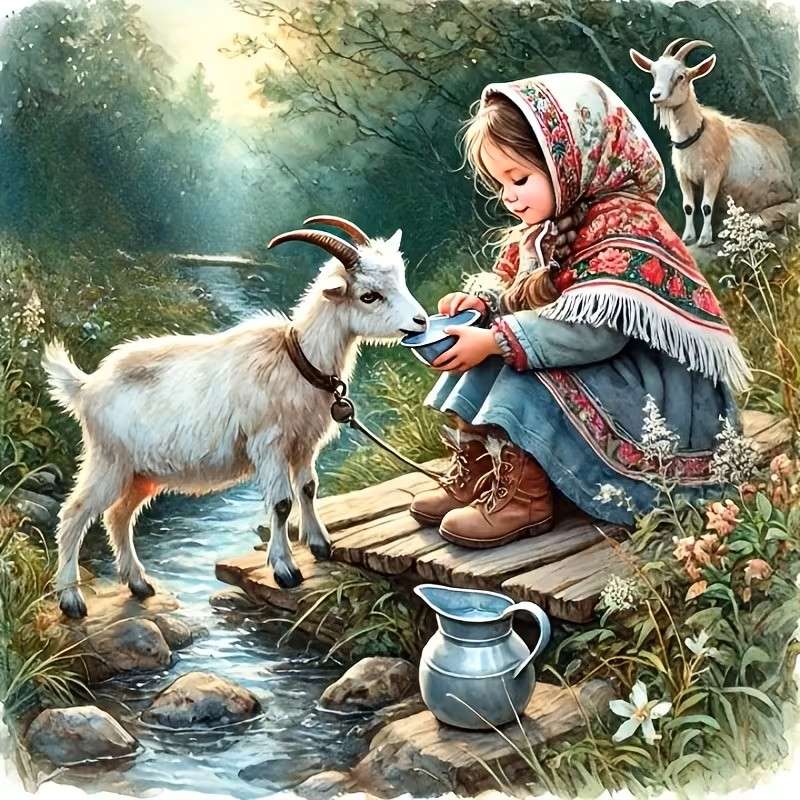 wiejska dziewczynka z kózką puzzle online