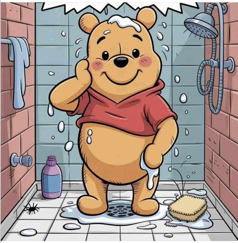 Winnie the Pooh si fa la doccia con la sua maglietta migliore? puzzle online