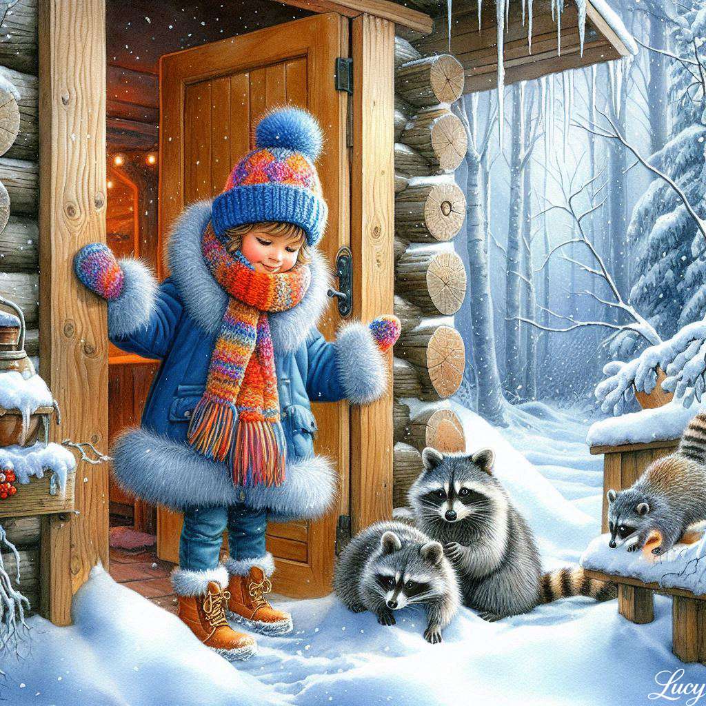 Copil și animale într-un cadru de pădure senin jigsaw puzzle online