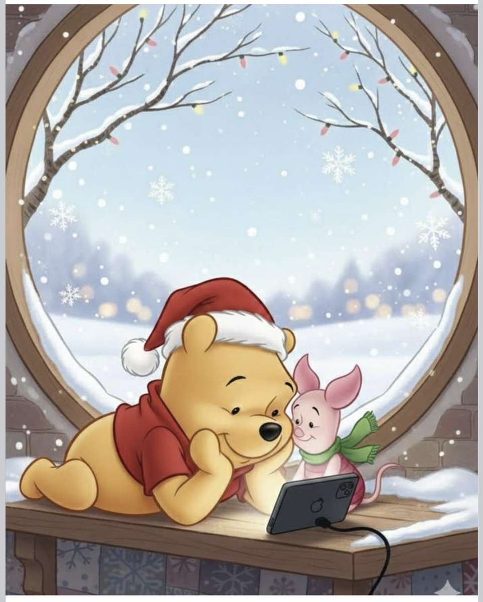 Kubuś i Prosiaczek dzielą parawan przy oknie. puzzle online