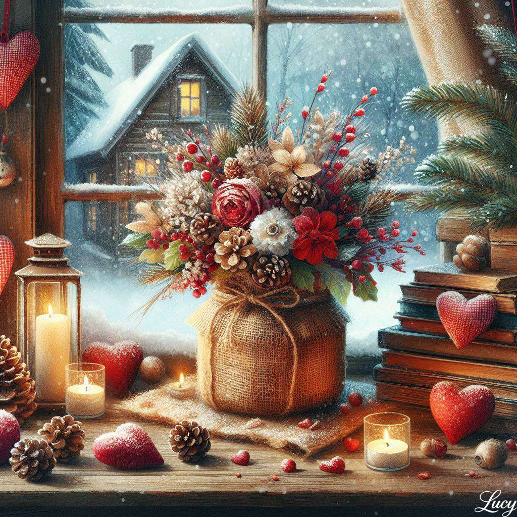 Frasco de vidro com tampa de estopa cheio de flores secas quebra-cabeças online