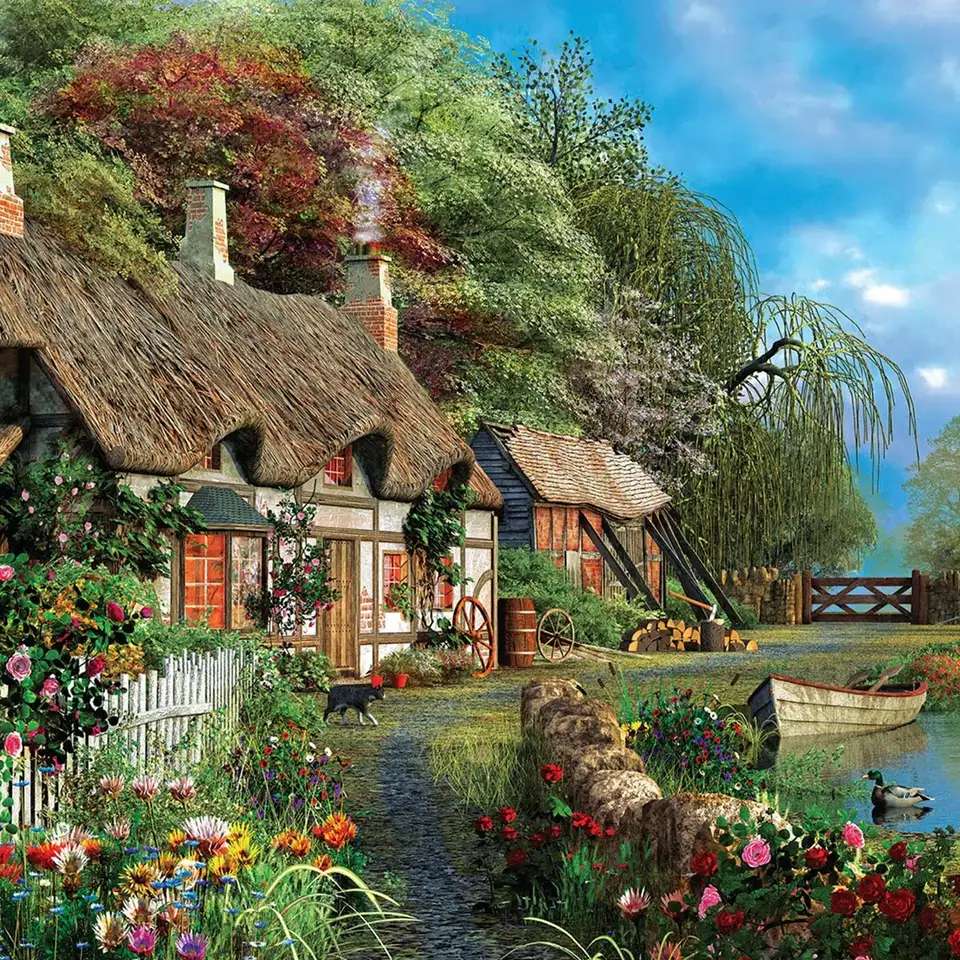 Thatched roofs in the countryside jigsaw puzzle online