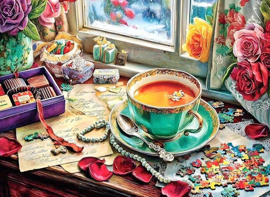 Grön mugg och choklad Pussel online