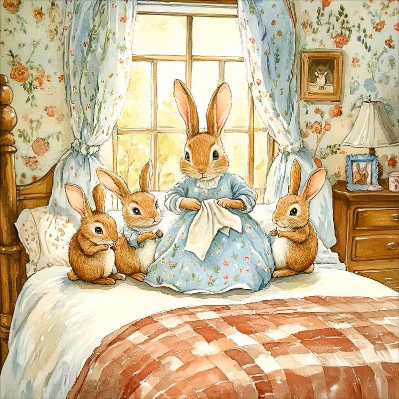 rabbit family in the bedroom jigsaw puzzle online