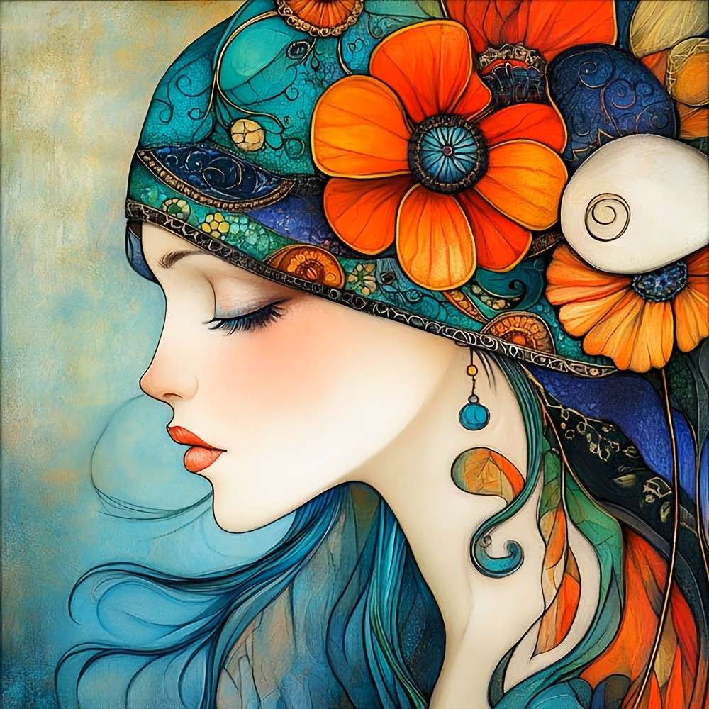 donna con fiori tra i capelli puzzle online