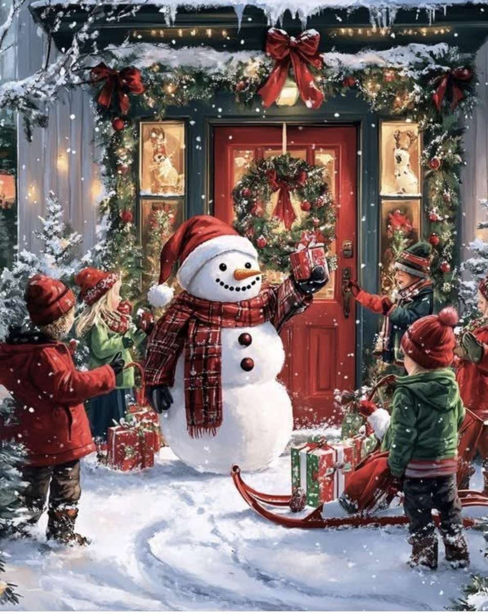 Frostige und kleine Kinder spielen im Schnee. Puzzlespiel online