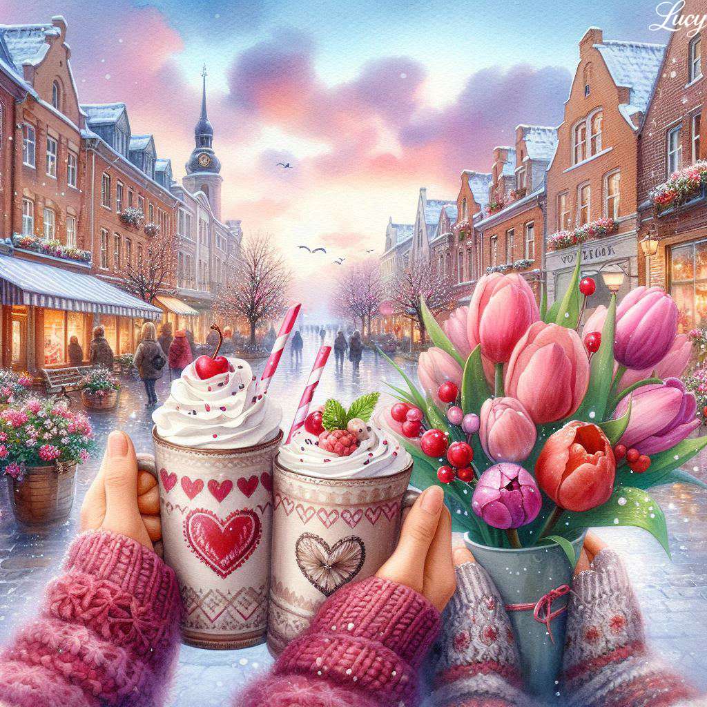 Due mani tengono tazze decorate a cuore puzzle online