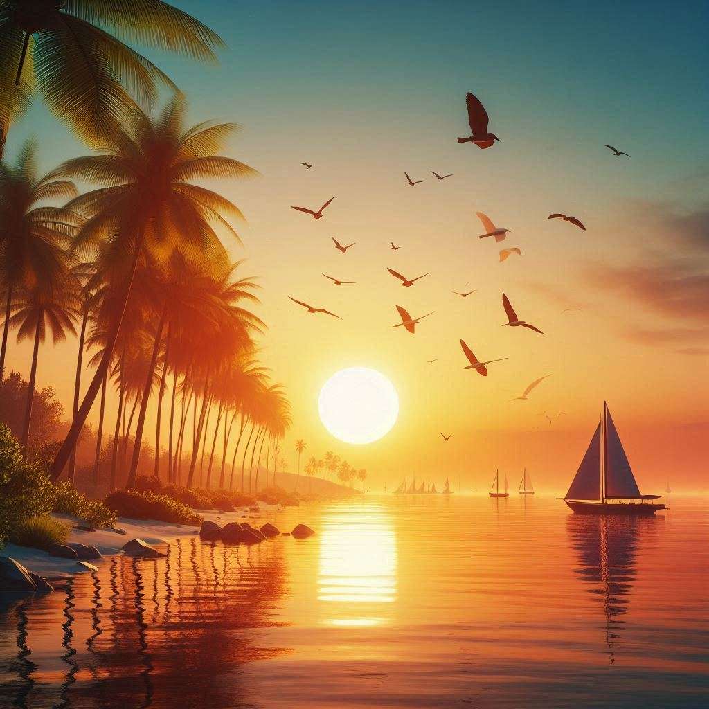 Zonsondergang boven het water legpuzzel online