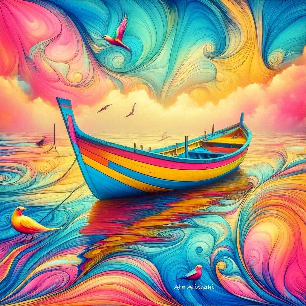 Kleurrijke boot op het water legpuzzel online